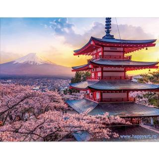 Kit goblen cu diamante, cu sasiu, Tokyo pagoda, 40X50 cm, diamante rotunde, 40 culori, nivel avansat, LG201