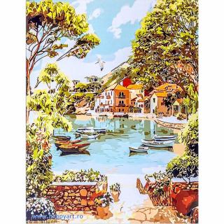 Kit pictura pe numere, cu sasiu, Golful fericirii, 40X50 cm, 24 culori, nivel avansat, MG2098
