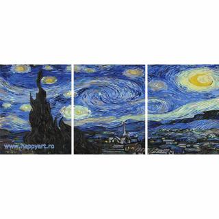 Kit pictura pe numere Noapte instelata de Van Gogh, triptic, cu sasiu, 50X120 cm, 36 culori