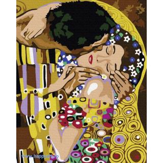 Kit pictura pe numere Sarutul de Gustav Klimt, cu sasiu, 40X50 cm, 16 culori