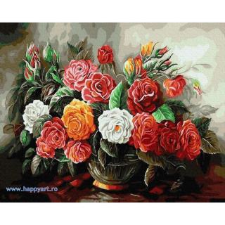 Kit pictura pe numere Trandafiri magnifici, cu sasiu, 40X50 cm, 26 culori