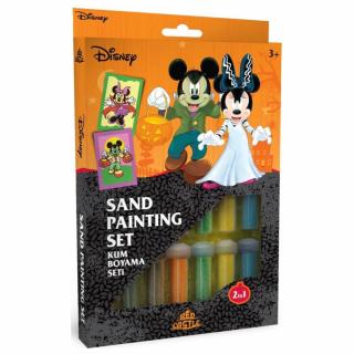 Mickey  Minnie Mouse Halloween, Disney, Set creativ pictura cu nisip colorat, 2 planse 16,5 x 23,5 cm, 15 tuburi nisip multicolor, 1 penseta, 2 folii protectie, + 3 ani