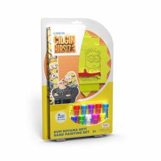 Minion ,   Kevin, Stuart, Bob, Phil, Disney, Set creativ pictura cu nisip colorat, 4 planse 11,75 x 16,5 cm, 4 suporti carton, 16 tuburi nisip multicolor, 1 penseta, 4 folii protectie, + 3 ani