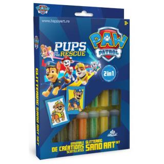 Paw Patrol - RUBBLE  CHASE, Set creativ pictura cu nisip colorat, 2 planse 16,5 x 23,5 cm, 15 tuburi nisip multicolor, 1 penseta, 2 folii, + 3 ani