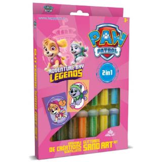 Paw Patrol - SKYE  EVEREST, Set creativ pictura cu nisip colorat, 2 planse 16,5 x 23,5 cm, 15 tuburi nisip multicolor, 1 penseta, 2 folii, + 3 ani, cutie roz