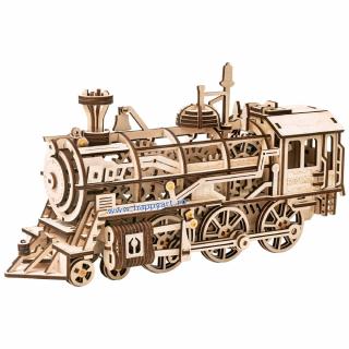 Puzzle mecanic 3D, Locomotiva, lemn, 350 piese, LK701