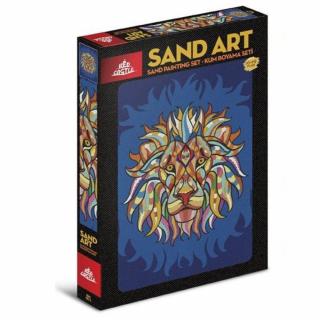 RACNETUL LEULUI, Set creativ, pictura cu nisip colorat, 1 plansa 23,5 x 33 cm, 22 tuburi nisip multicolor, 1 penseta, 1 folie protectie, pentru 10 ,   99 ani