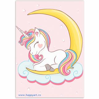 Set Goblen cu diamante, cu sasiu, Dreaming Baby Unicorn, 20x30 cm, 14 culori