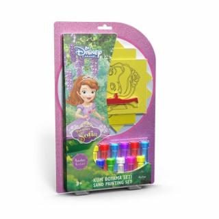 Sofia Intai, Disney, Set creativ pictura cu nisip colorat, 4 planse 11,75x16,5 cm, 4 suporti carton, 16 tuburi nisip multicolor, 1 penseta, 4 folii protectie, + 3 ani