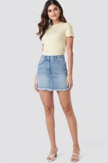 Fusta High Waist Raw Hem Denim