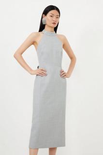 Rochie Tip Creion cu Guler Halter din Amestec de Lana