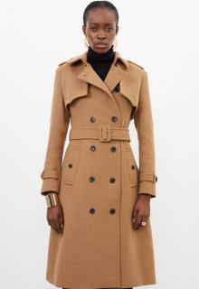 Trench Coat Italian Manteco Wool Blend Tailored Storm Flap Detail Belted