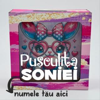 Pusculita de Paste cu iepuras Roz ,   personalizata cu nume