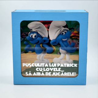 Pusculita personalizata cu nume Strumfi