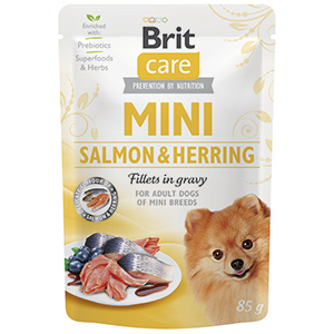 Brit Care Dog Mini Salmon and Herring Sterilised Fillets in Gravy Plic 85 G