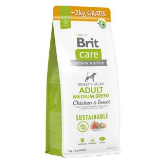 Brit Care Dog Sustainable Adult Medium Breed Pui si Insecte 12 + 2 Kg