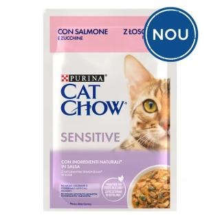 Cat Chow Sensitive Hrana Umeda cu Somon si Dovlecei 85 Gr