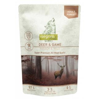 Pouch Isegrim Dog Adult cu Carne de Caprioara si Vanat 410 Gr