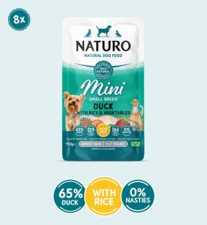 Pouch Naturo Dog Adult Mini cu Carne de Rata si Orez 150 Gr