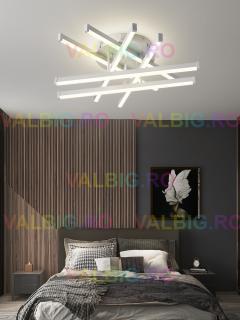 Lustra Led alba, cu 6 brate si telecomanda, intensitate reglabila, 150W