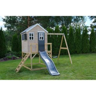 Casuta de gradina Grey Lodge cu platforma, tobogan si leagan (M24G)