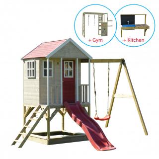Casuta Nordic Adventure House cu loc de nisip, tobogan, leagan, modul sport, bucatarie