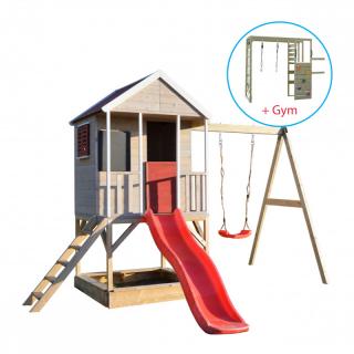 Casuta Summer Adventure House cu loc de nisip, tobogan, leagan, modul sport