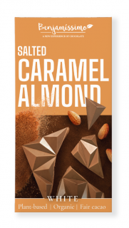 Ciocolata alba cu migdale si caramel sarat, bio, 60g (fara gluten)