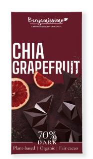 Ciocolata neagra 70% cu chia si grapefruit, bio, 60g (fara gluten)