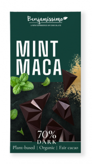 Ciocolata neagra 70% cu menta si maca, bio, 60g (fara gluten)