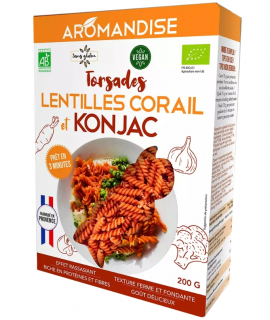 Paste fusilli din linte coral si konjac, Bio, 200g