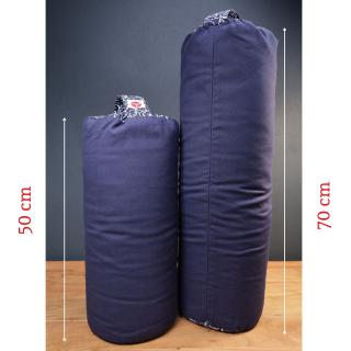 Perna de meditatie Asteya Bolster cilindrica Navy Blue 50x20cm cu husa detasabila si umplutura naturala din spelta + meditatie ghidata cadou