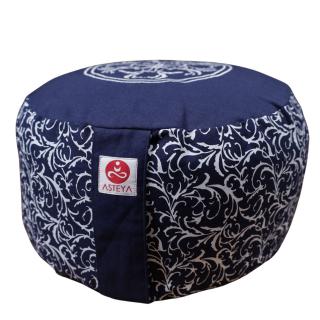 Perna de meditatie Zafu rotunda, inalta Navy Blue, ASTEYA, 36x19cm cu husa detasabila si umplutura naturala din pleava de grau spelta + meditatie ghidata cadou