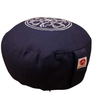 Perna de meditatie Zafu rotunda, Navy Blue, ASTEYA, 36x14cm, cu husa detasabila si umplutura naturala din pleava de grau spelta + meditatie ghidata cadou