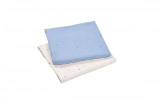 Set 2 museline bumbac organic culoare crem si bleu cu stelute, 80x80 cm