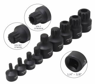 Set biti Spline (XZN) M4 - M16, actionare 1 2  , 3 8  , 9 piese