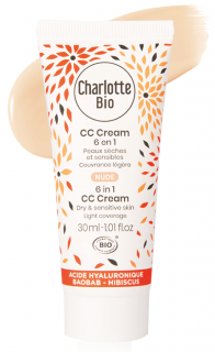 CC cream BIO 6 in 1 Nude(piele uscata si sensibila), cu acid hialuronic si baobab Charlotte Bio