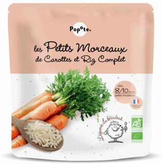 Mancare BIO(bucatele mici) cu 48% morcovi si orez brun, +8 10 luni Popote