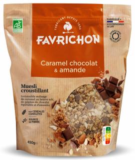 Musli BIO crocant cu caramel, ciocolata si migdale Favrichon