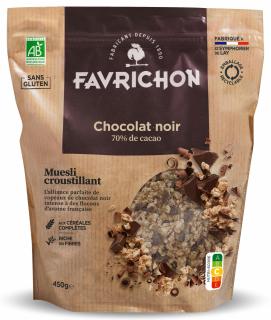 Musli BIO crocant cu ciocolata neagra Favrichon