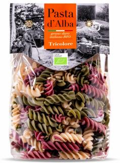 Paste tricolore fusilli BIO din grau dur, spanac si sfecla rosie Pasta d Alba