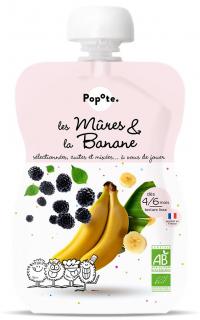 Piure BIO cu 51% mure si 43% banane, +4 6 luni Popote