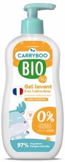 Sampon si gel dus BIO delicat pentru bebelusi, fara parfum, cu extract de caise Carryboo