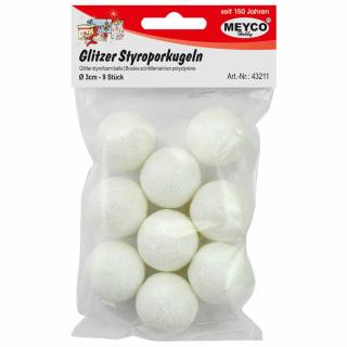 Bile din polistiren cu sclipici, 9 buc