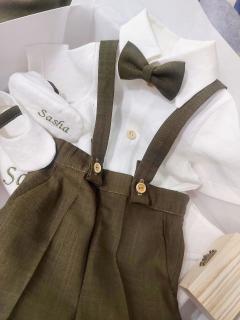 Costumas din in pentru baietei Sasha - verde olive