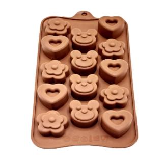 Forma pentru ciocolata, din silicon, Ursuleti, inimioare si flori