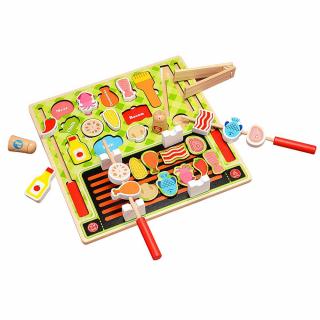 Joc de rol din lemn, puzzle alimente, frigarui, barbeque