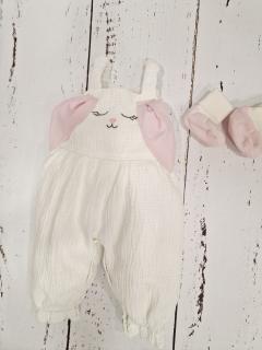 Salopeta bebe din muselina Sweet Bunny Pink