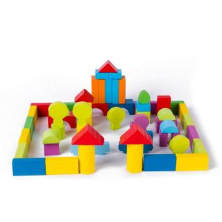 Set cuburi constructie din lemn, colorate si distractive - 100 bucati