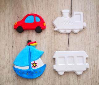 Set figurine de pictat, din ipsos, mijloace de transport